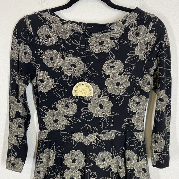 Effie's Heart Mini Dress Womens Small Black Floral Long Sleeve Pockets Fit Flare - Picture 6 of 10